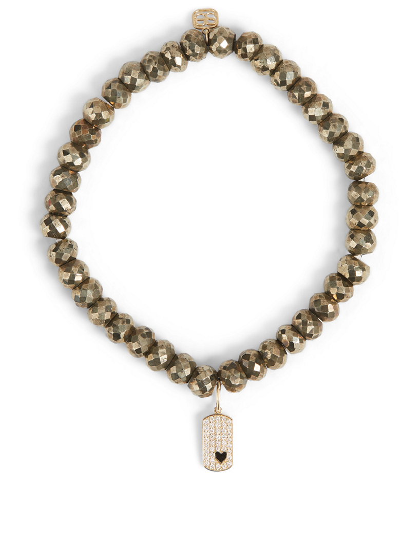 SYDNEY EVAN Beaded Bracelet With 14K Gold Tiny Diamond Heart Dog Tag Charm Holt Renfrew Canada