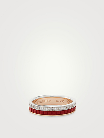 Red Edition Quatre  Rose Gold Wedding Band With Ceramic And Diamonds