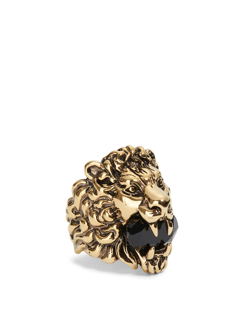 lion head ring with crystal