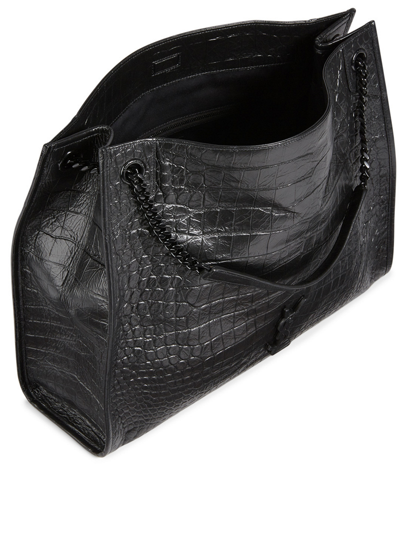 SAINT LAURENT Large Niki YSL Monogram Croc-Embossed Leather Tote Bag ...