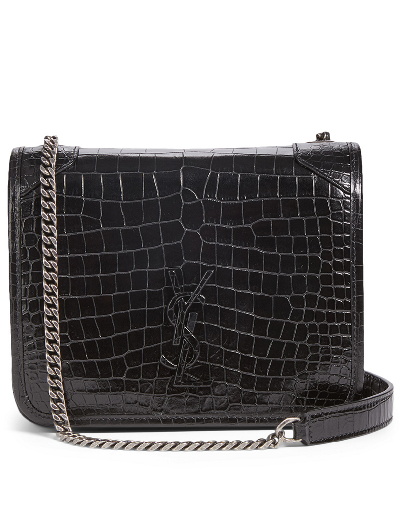 SAINT LAURENT Niki YSL Monogram Croc-Embossed Chain Wallet Bag | Holt ...