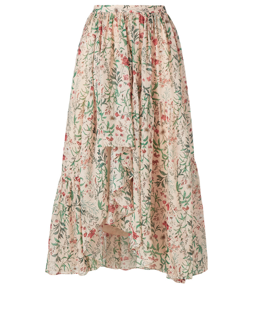 AMUR Genie Silk Tiered Midi Skirt In Floral Print | Holt Renfrew Canada