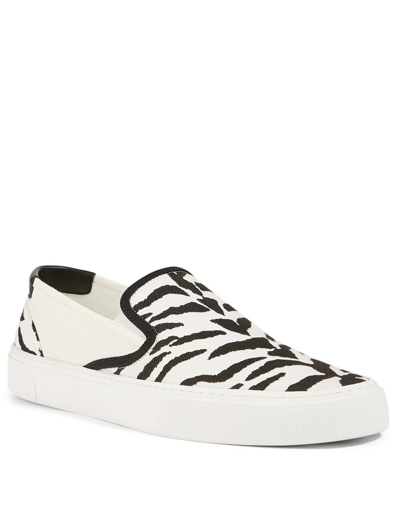 SAINT LAURENT Venice Canvas Slip-On Sneakers In Zebra Print | Holt ...