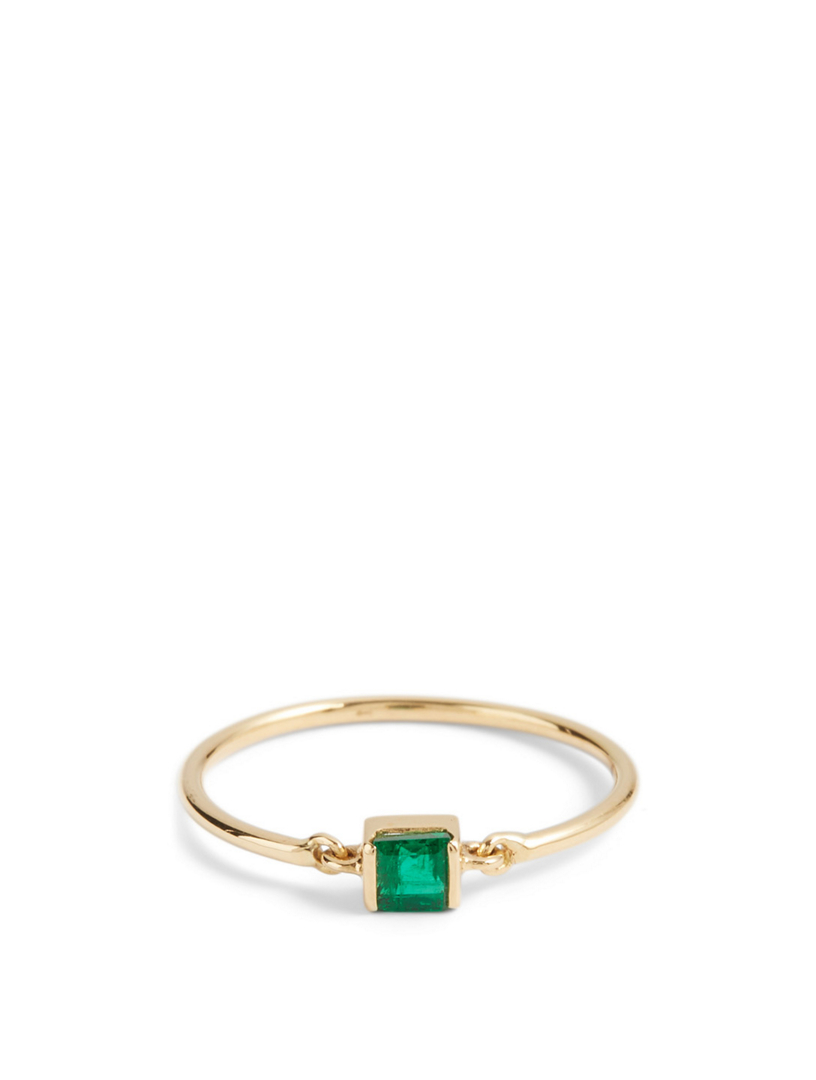 YI COLLECTION 18K Gold Petite Circle Ring With Emerald Women's Metallic
