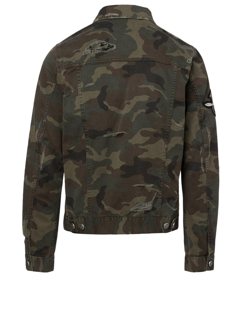 BALMAIN Cotton Denim Jacket In Camo Print Holt Renfrew Canada