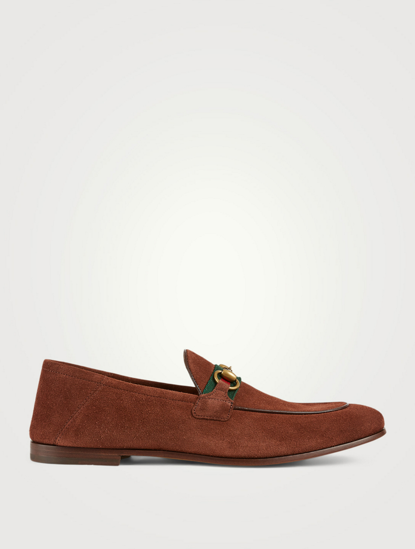 GUCCI Suede Horsebit Loafers With Web 