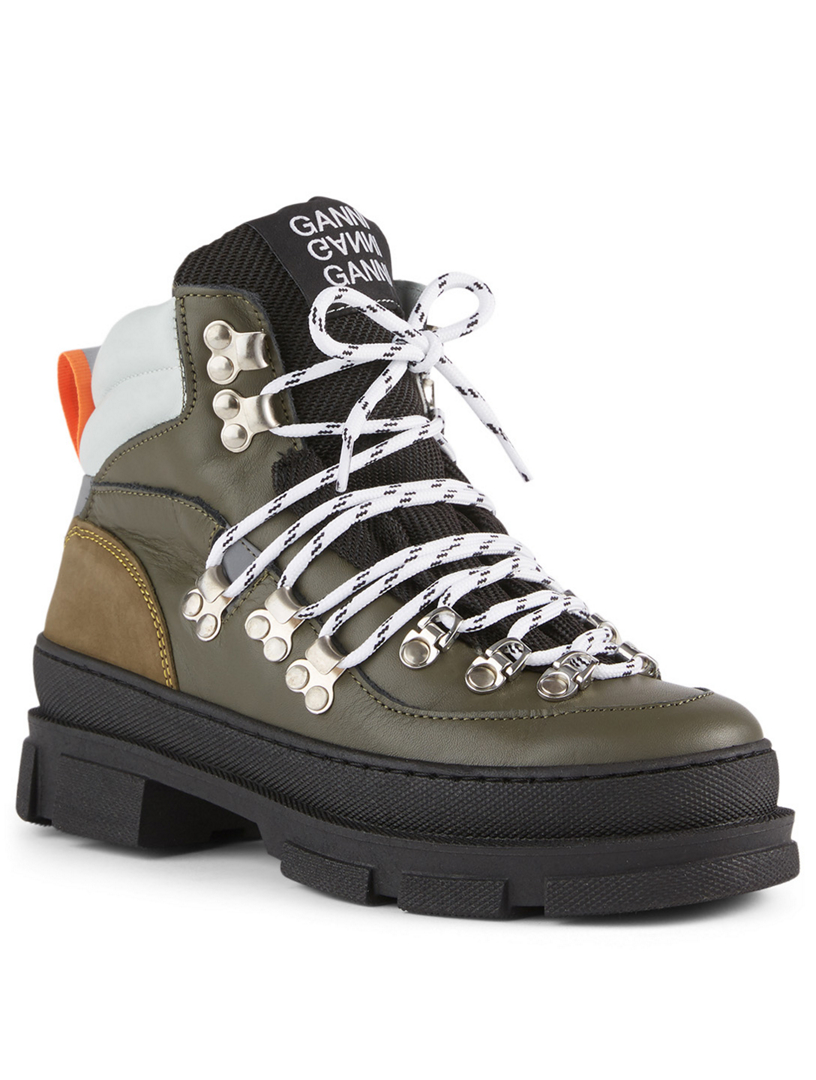 GANNI Sporty Hiking Leather Lace-Up Ankle Boots | Holt Renfrew Canada
