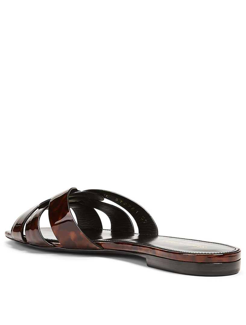 SAINT LAURENT Tribute Tortoiseshell Patent Leather Slide Sandals | Holt ...