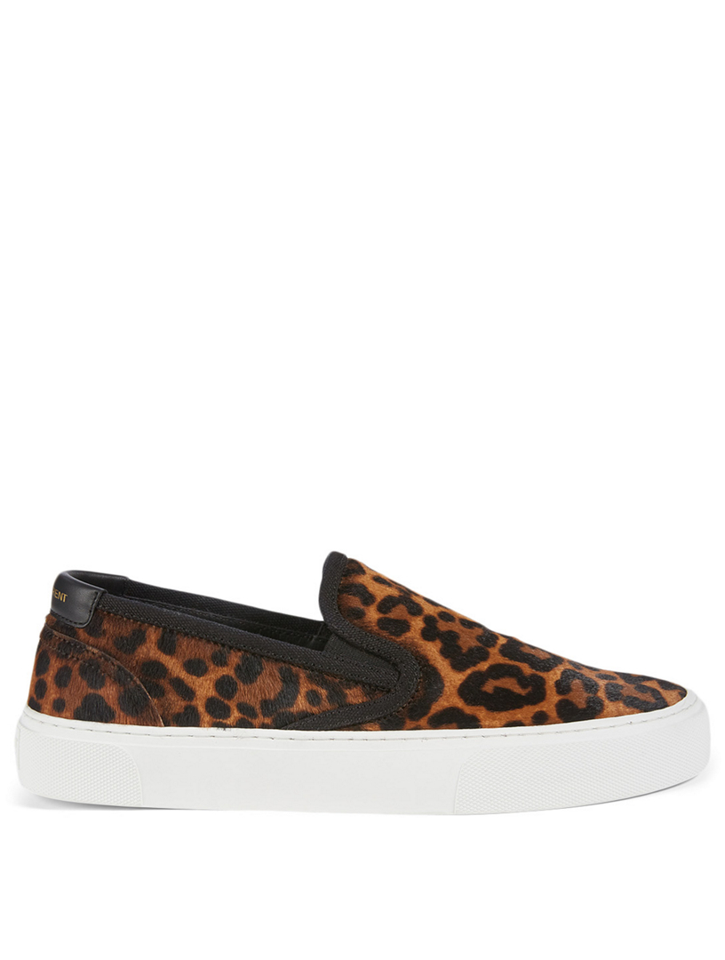 leopard calf hair slip on sneakers