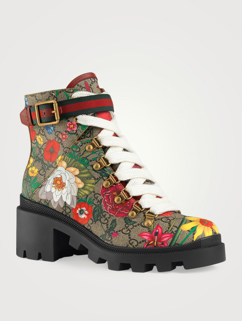 GUCCI GG Flora Canvas Lace-up Ankle 