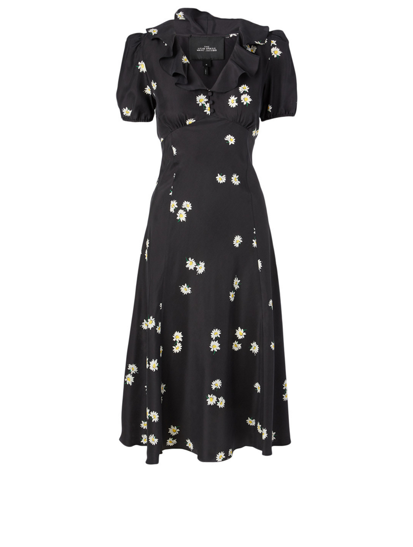 THE MARC JACOBS Silk Midi Dress In Daisy Bloom Print Women's Black