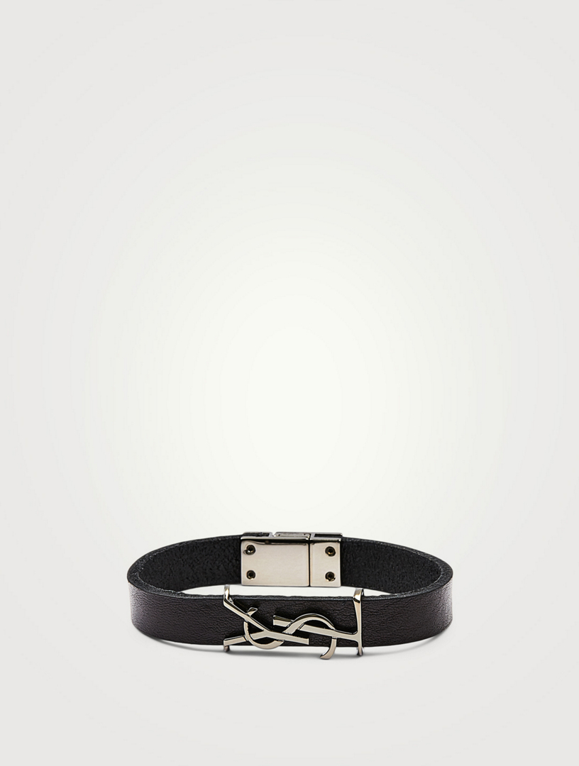 SAINT LAURENT Bracelet en cuir à monogramme YSL Femmes Noir
