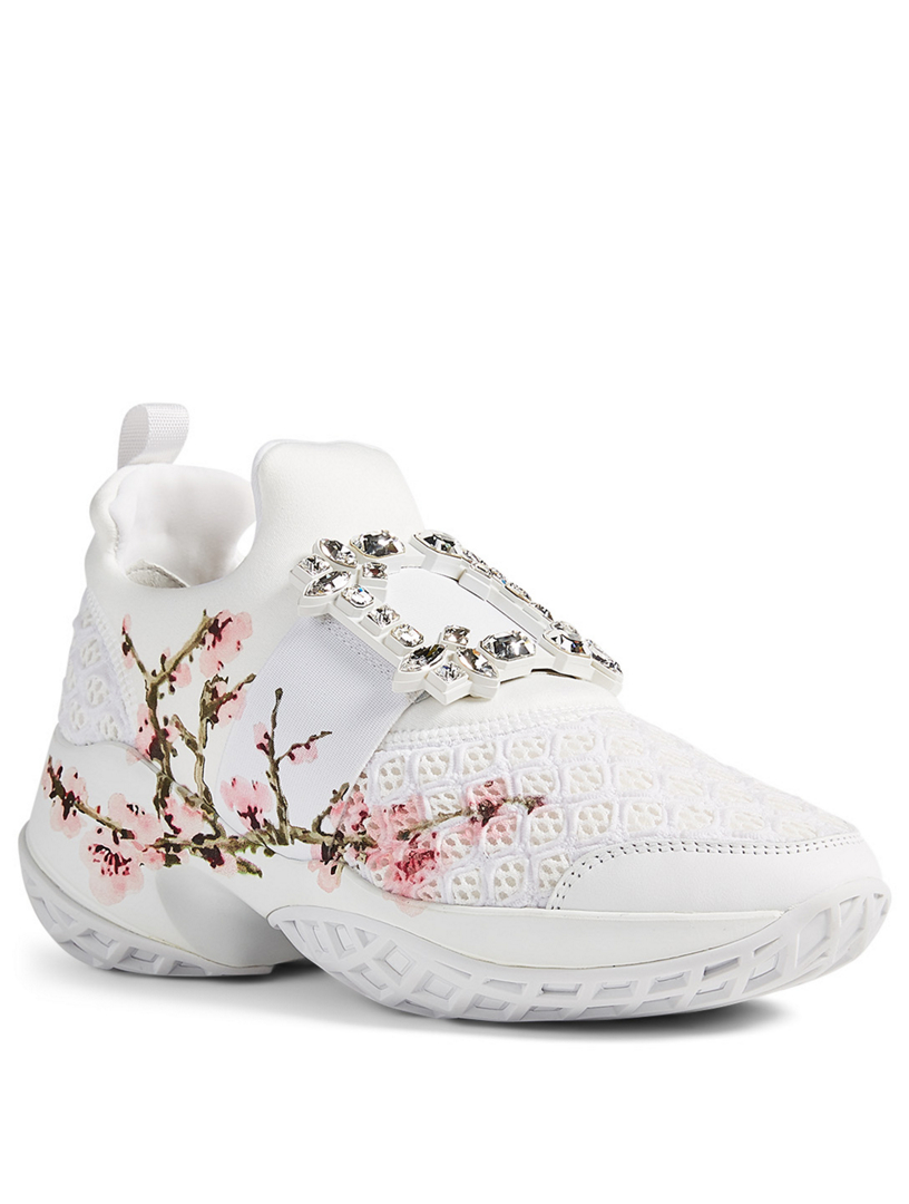 ROGER VIVIER Viv' Run Strass Mesh Neoprene Sneakers With Floral 