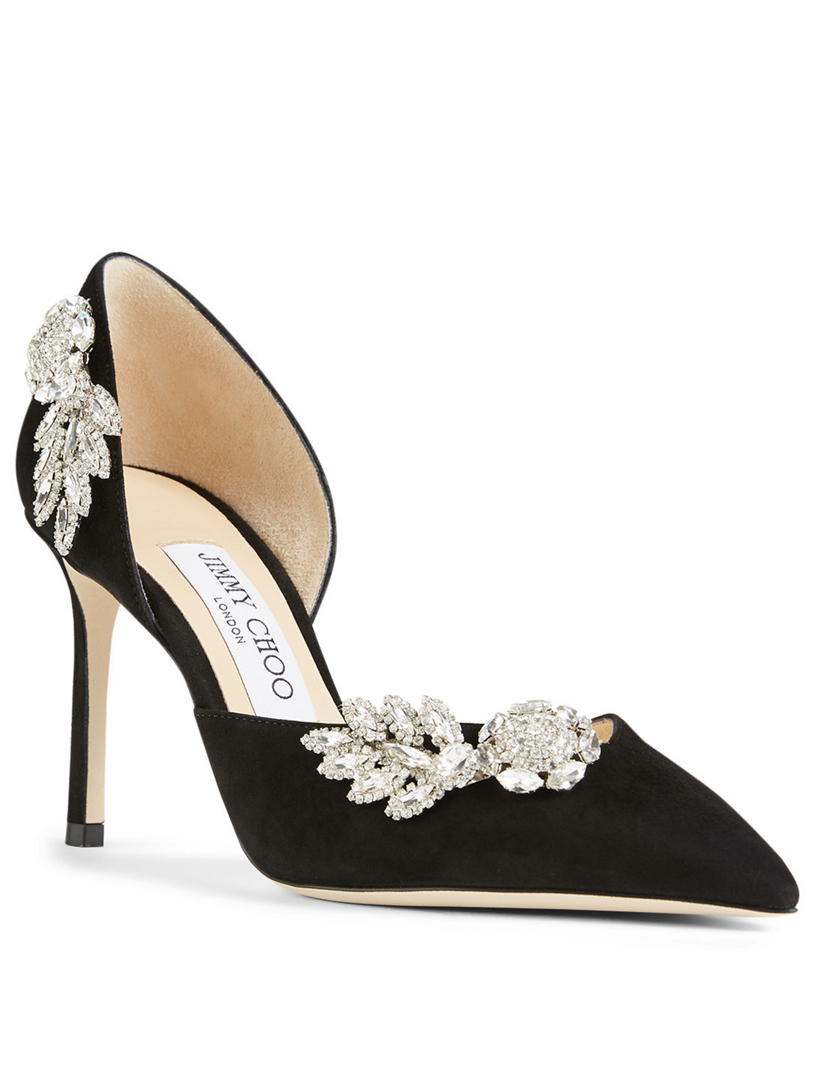 JIMMY CHOO Teja 85 Suede D'Orsay Pumps With Crystal Wings Holt