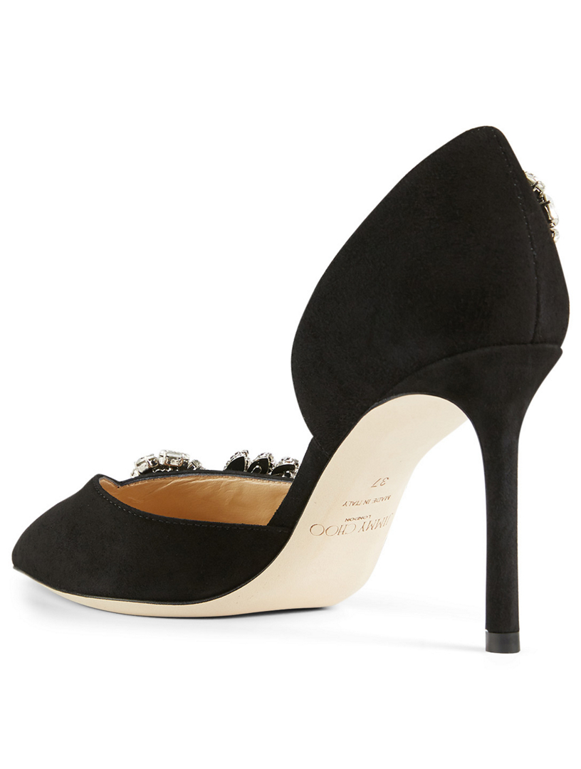 JIMMY CHOO Teja 85 Suede D'Orsay Pumps With Crystal Wings Holt