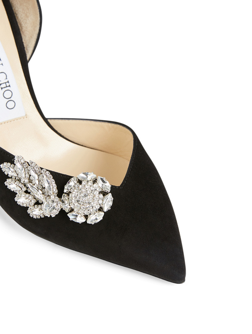 JIMMY CHOO Teja 85 Suede D'Orsay Pumps With Crystal Wings Holt