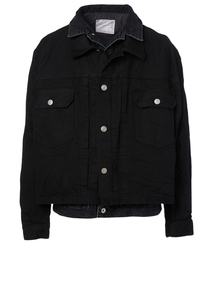 SACAI Cotton Layered Denim Jacket Men's Black