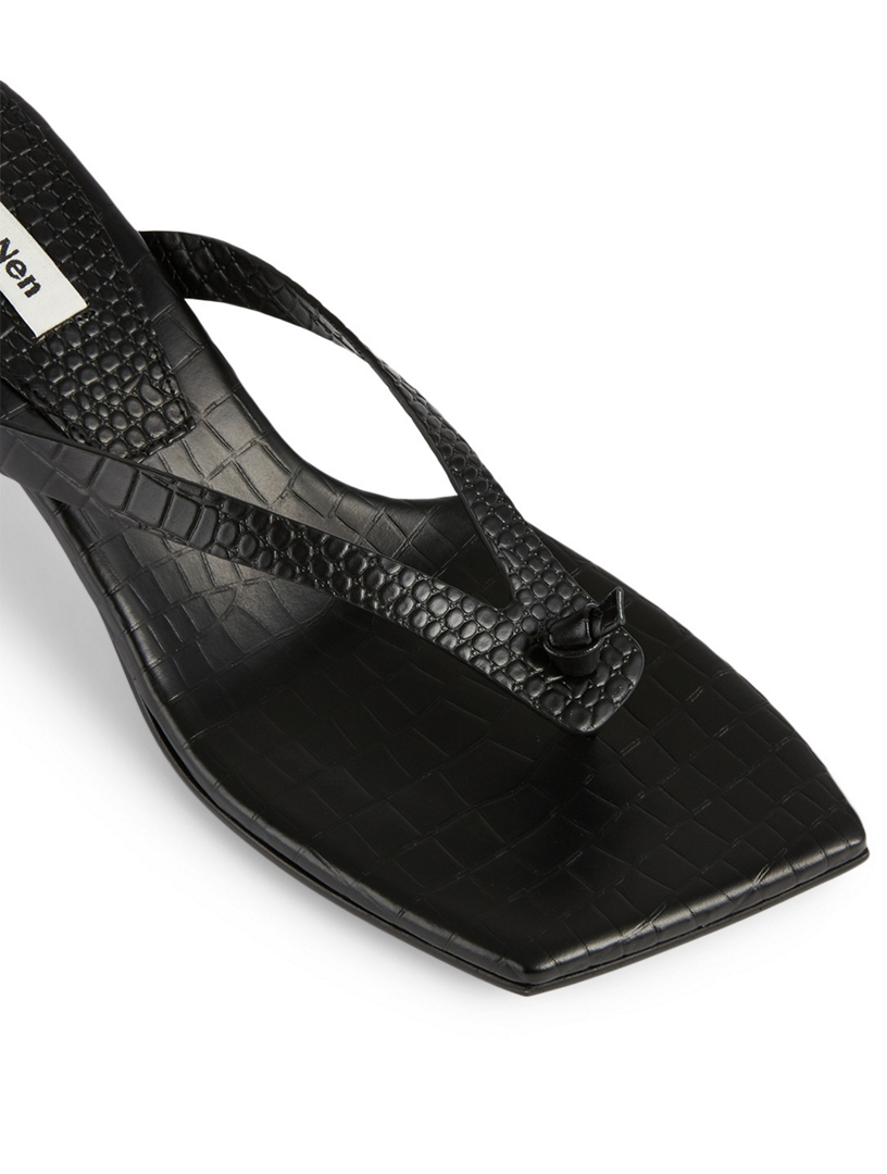 REIKE NEN Flip-Flop Croc-Embossed Leather Heeled Thong Sandals Women's Black