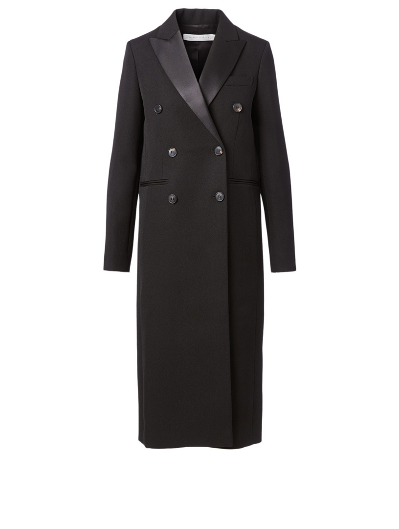 VICTORIA BECKHAM Wool Double-Breasted Long Coat Women's Black