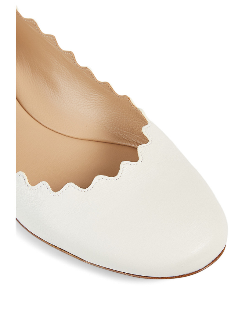 CHLOÉ Lauren Leather Scalloped Ballet Flats Women's White