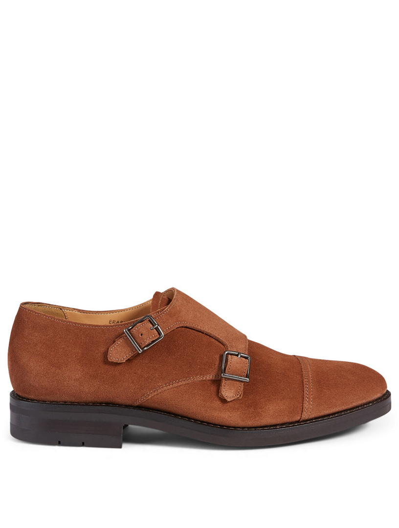 brown suede double monk strap