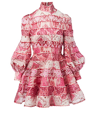 ZIMMERMANN Robe courte Wavelength en lin et en soie à motif ikat Femmes Rose
