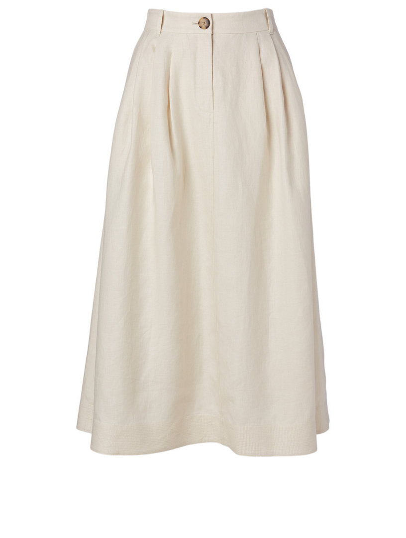 beige linen midi skirt
