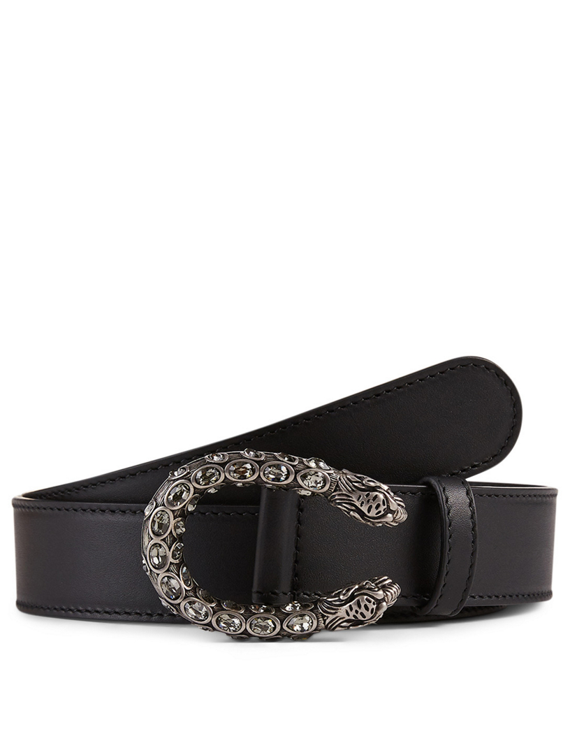 gucci leather belt with crystal dionysus buckle