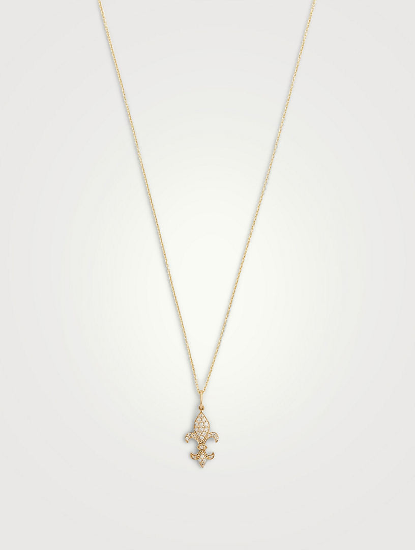 SYDNEY EVAN Collier à pendentif en fleur de lis en or 14 ct avec diamants Femmes Métallique