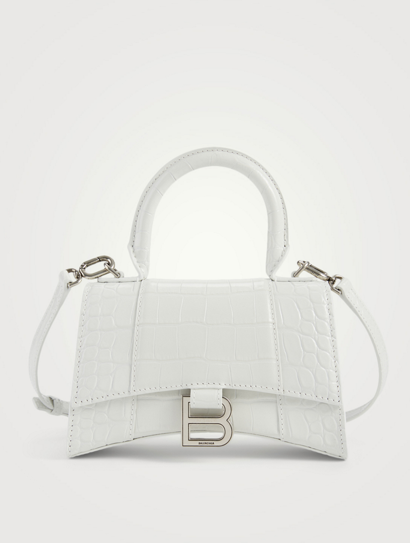 BALENCIAGA XS Hourglass Croc-Embossed Leather Top Handle Bag | Holt ...