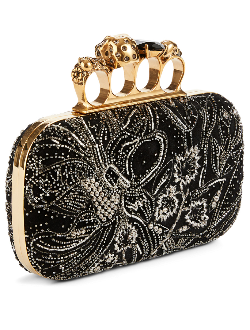 ALEXANDER MCQUEEN Four-Ring Suede Jewelled Box Clutch Bag | Holt ...