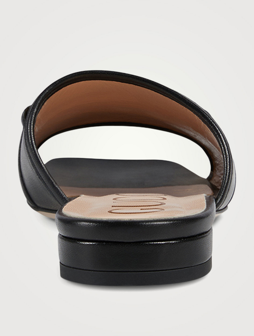 women's leather slide sandal with horsebit