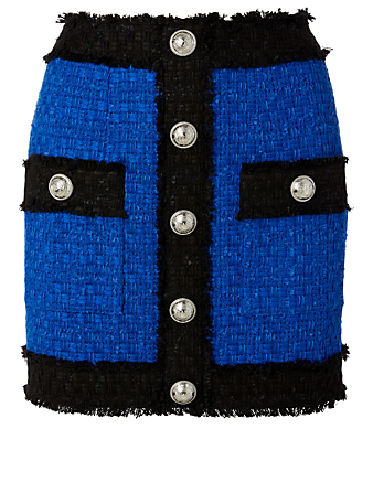 BALMAIN Minijupe en tweed effilochée à boutons Femmes Bleu