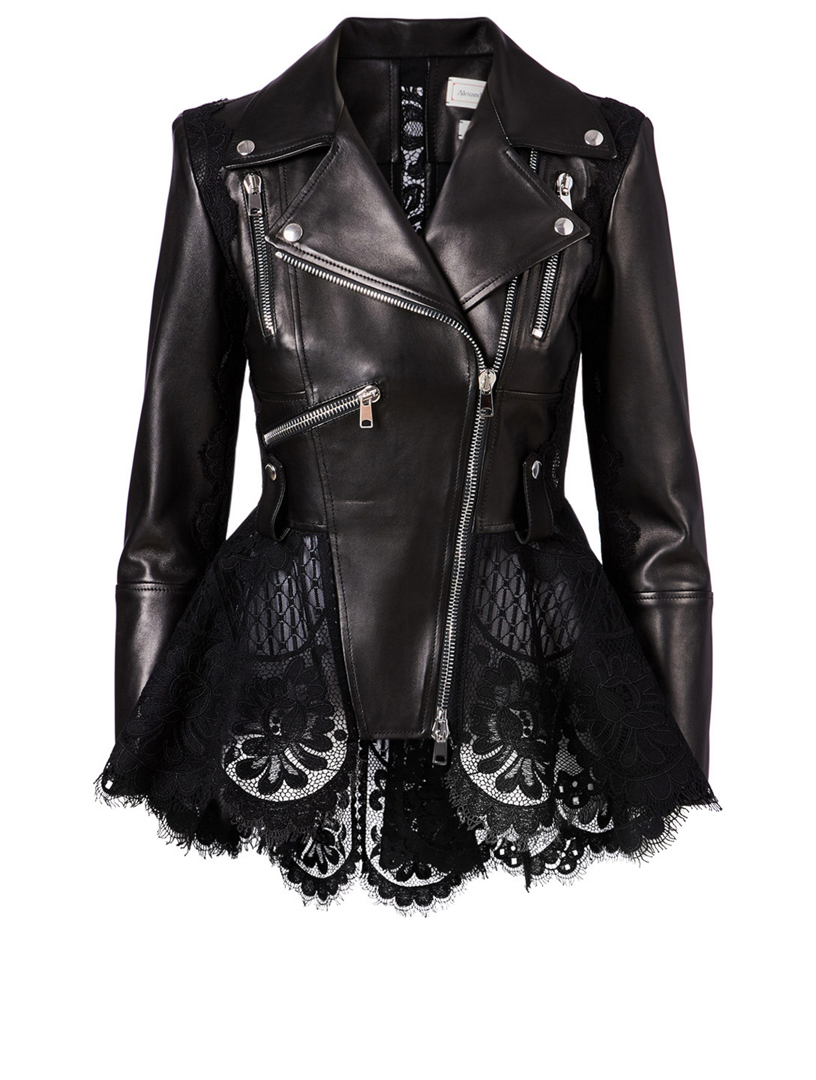 ALEXANDER MCQUEEN Leather Jacket With Lace Peplum | Holt Renfrew Canada