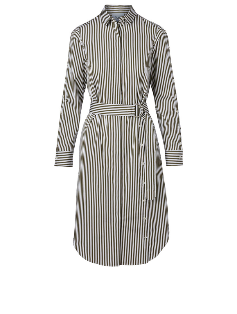AKRIS PUNTO Cotton Belted Shirt Dress In Striped Print | Holt Renfrew ...