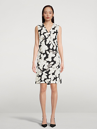 AKRIS PUNTO V-Neck Sleeveless Shift Dress In Magnolia Print Women's Multi