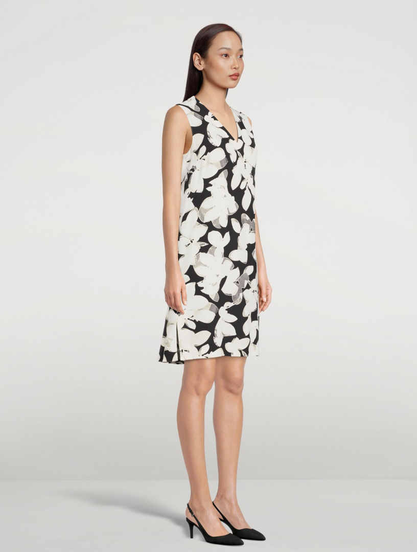 AKRIS PUNTO V-Neck Sleeveless Shift Dress In Magnolia Print Women's Multi