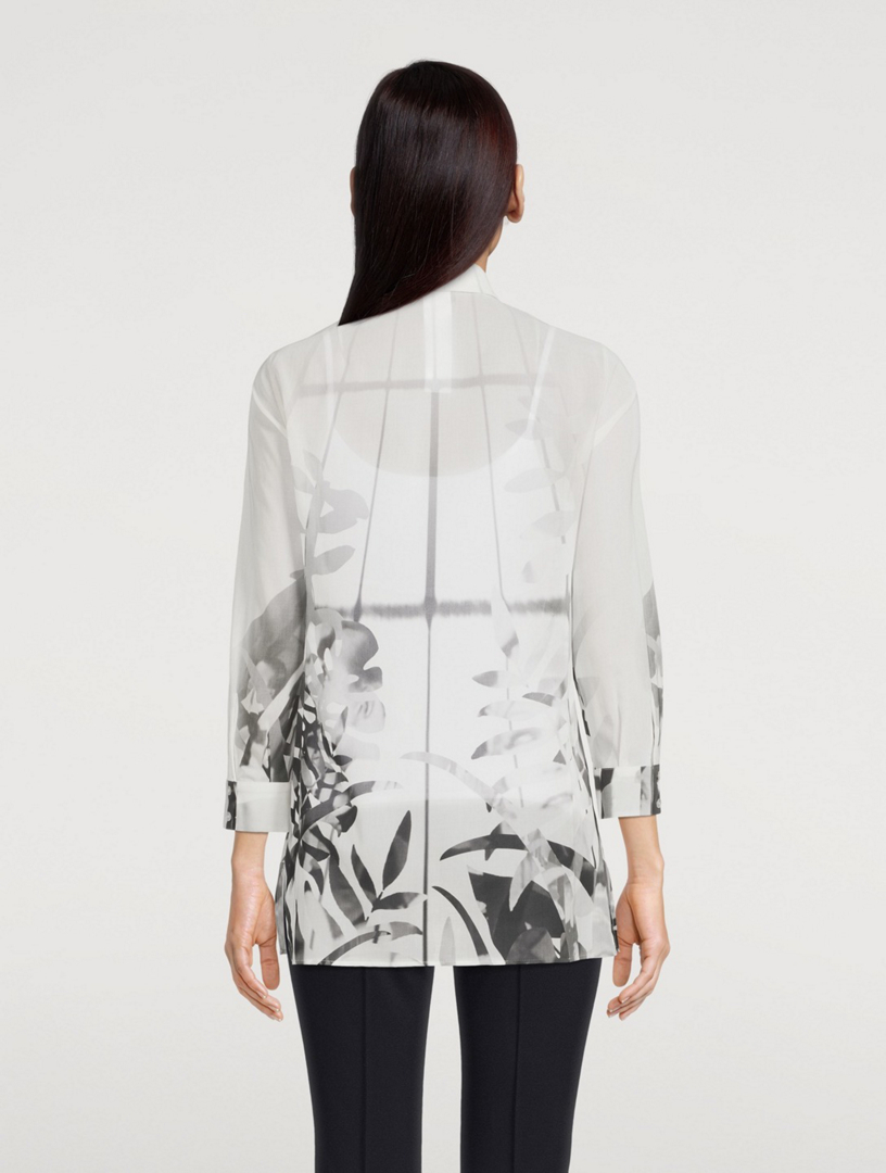 AKRIS Cotton Tunic Blouse In Leaf Print Women's Multi