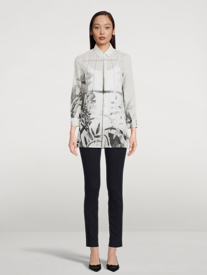 AKRIS Cotton Tunic Blouse In Leaf Print Women's Multi