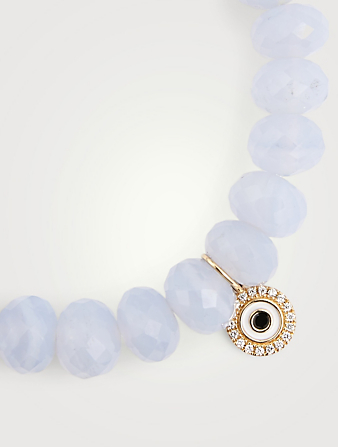 SYDNEY EVAN Bracelet de billes de calcédoine à breloque de mauvais œil en or 14 ct sertie de diamants Femmes Bleu