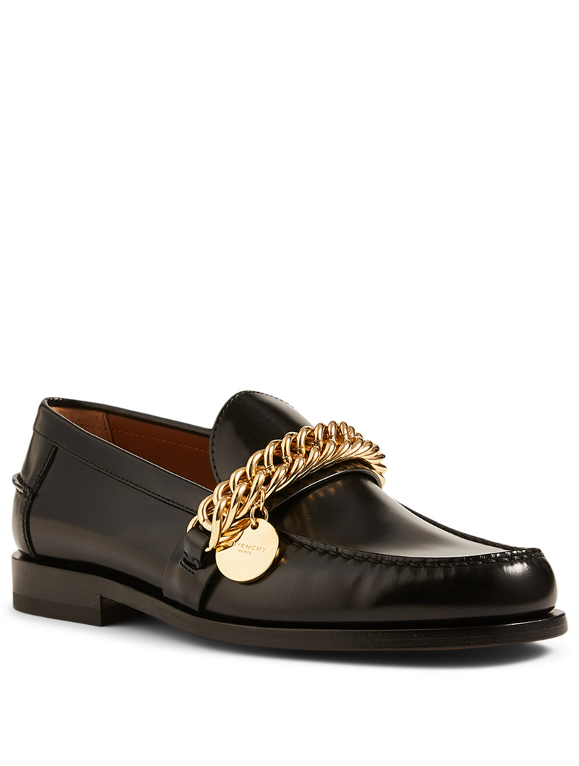 leather chain loafers by prada