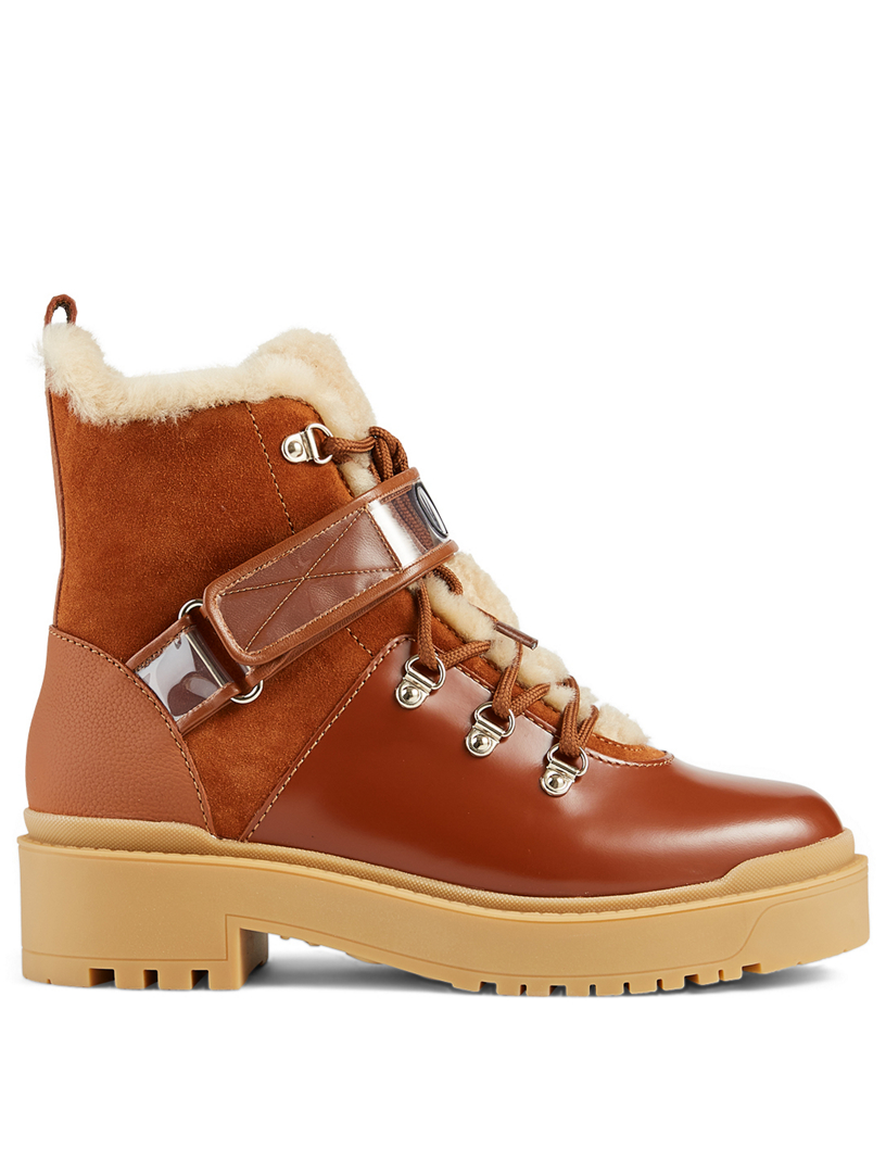 Valentino Garavani Vlogo Shearling Heeled Combat Boots Holt Renfrew Canada