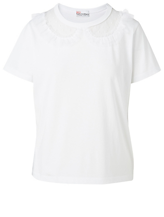 RED VALENTINO Tee-shirt en coton à point d'esprit Femmes Blanc