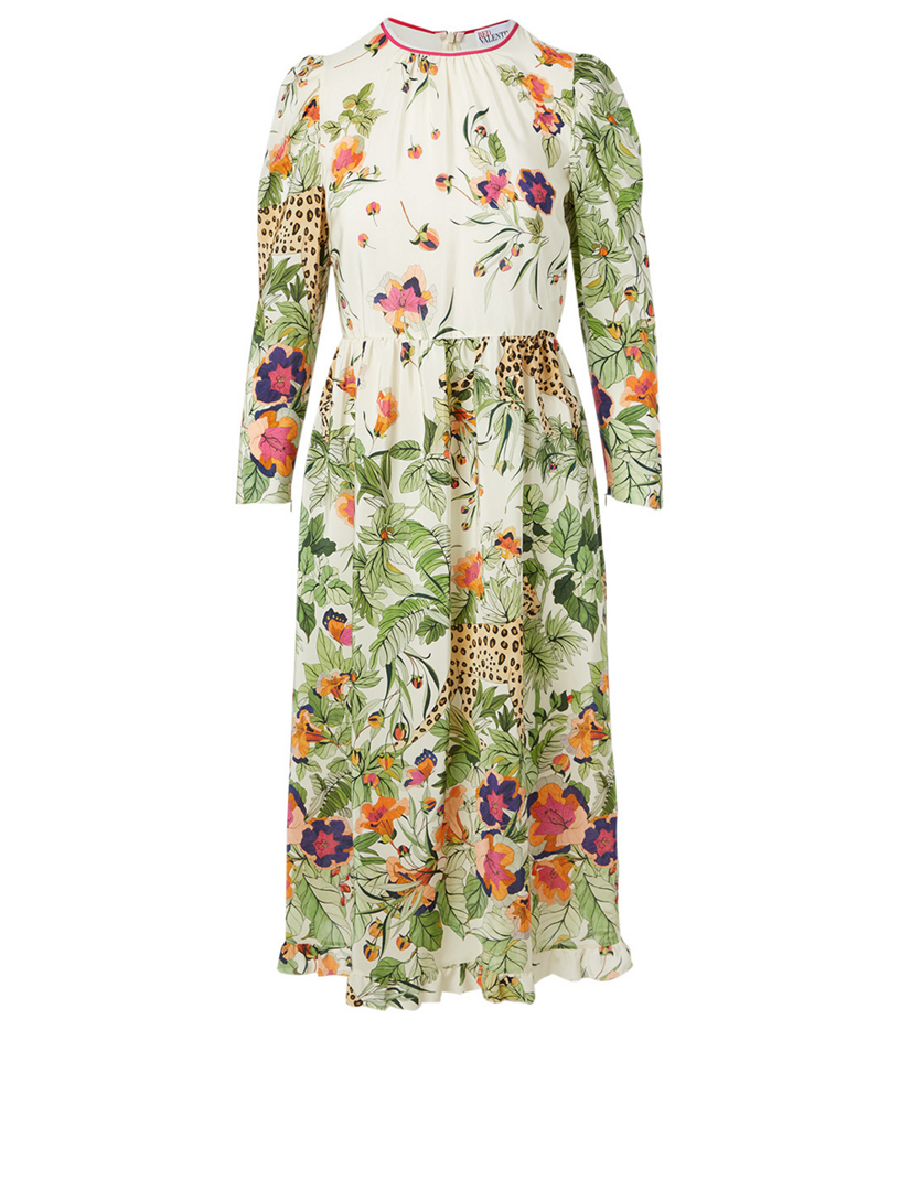 RED VALENTINO Silk Midi Dress In Jungle Print | Holt Renfrew Canada