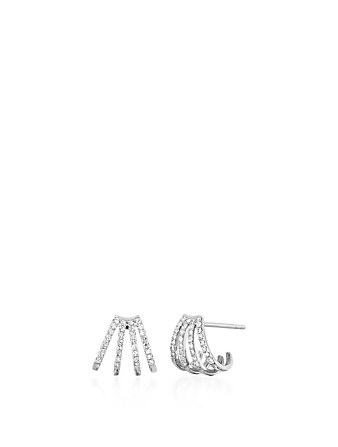 14K White Gold Multi Huggie Hoop Earrings With Diamonds