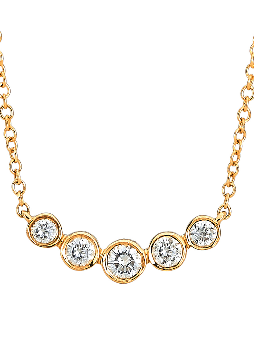 EF COLLECTION 14K Gold Multi Bezel Crescent Necklace With Diamonds