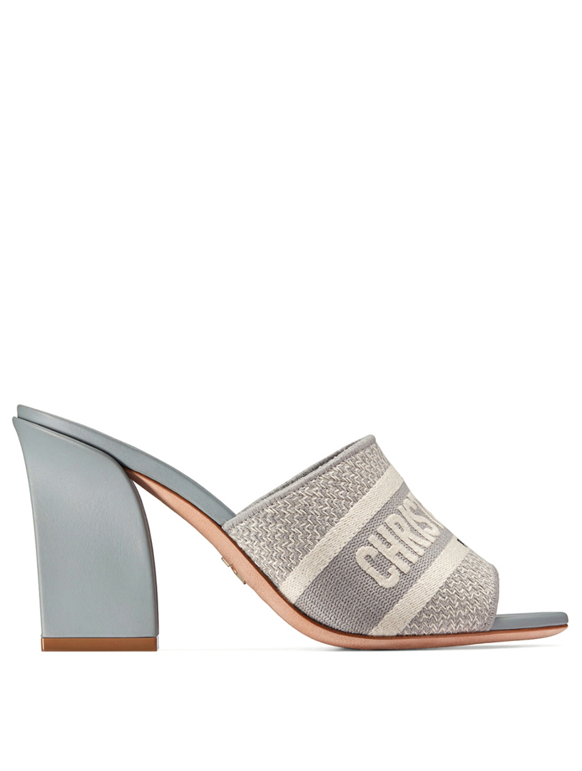 grey heeled mules