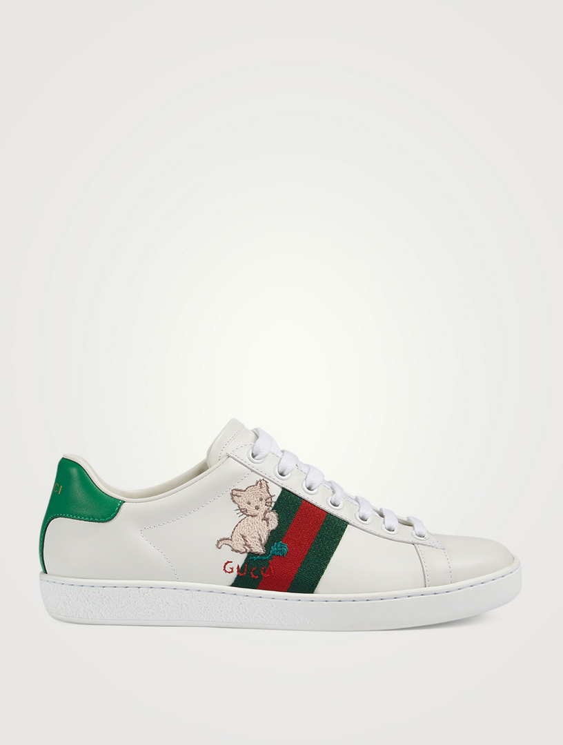 GUCCI Ace Leather Sneakers With Kitten 