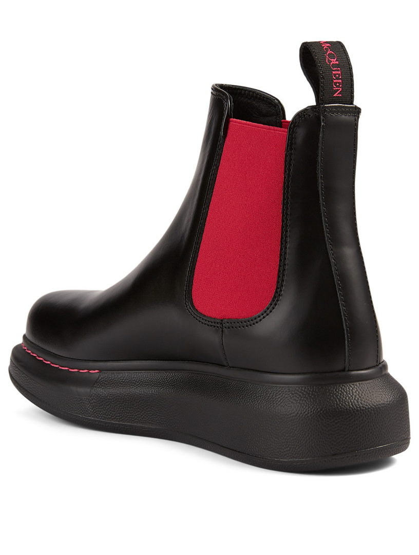 alexander mcqueen black and red chelsea leather boots