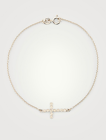 SYDNEY EVAN Petite chaînette de poignet à croix en or blanc 14 ct avec diamants Femmes Métallique